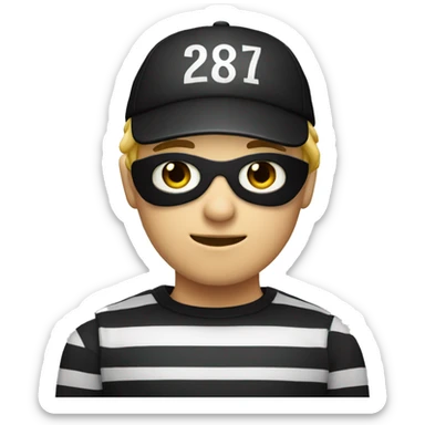 Robber emoji with blonde hair white and black striped shirt wearing a black cap a black eye mask  sticker