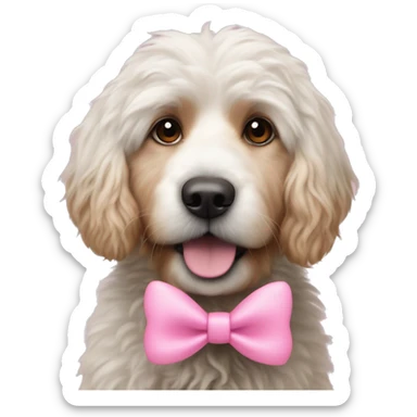 ￼￼Bernie's mountain doodle dog with pink bow sticker