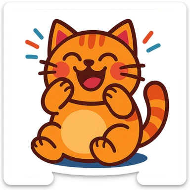 a cute chubby cat giggling with eyes closed, vibrant toon style sticker