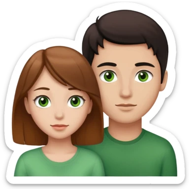 A boyfriend with light brown hair and green eyes next to his girlfriend with brown eyes and black hair sticker