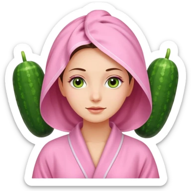 🧖‍♀️this with cucumber eyeys at a spa and a pink robe sticker