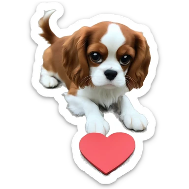 Cavalier King Charles Spaniel holds a heart in his paws sticker