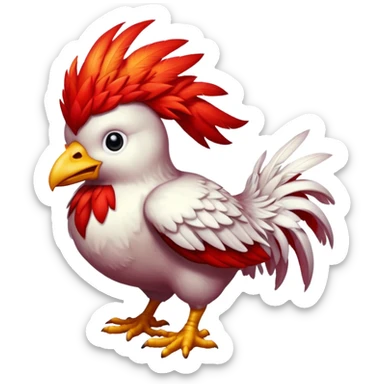 Red chocobo from Final Fantasy, fiery crimson bird sticker