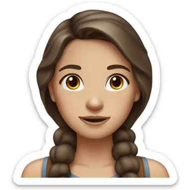 Light brunette girl with freckles with medium dark brown hair with highlights and a winged mole above her mouth sticker