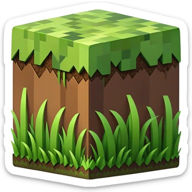 Minecraft grass block, square shape, brown and green, smooth sticker