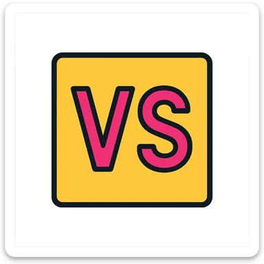 icon with text 'VS' on square background, text clearly visible, suitable for presentation sticker