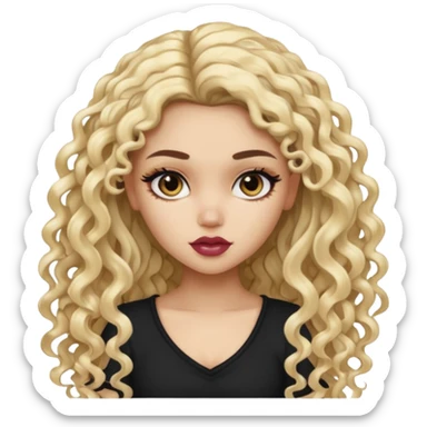 split dye leftside blonde rightside black long curly hair, pretty pale Latina bratz baddie sticker