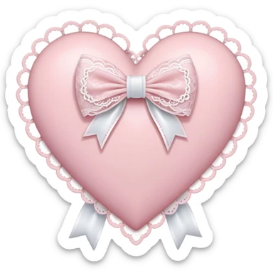 rococo Pastel pink heart with white bow with lace and frills  sticker