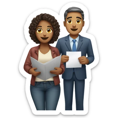 Hispanic man holding a document near an afroamerican woman sticker