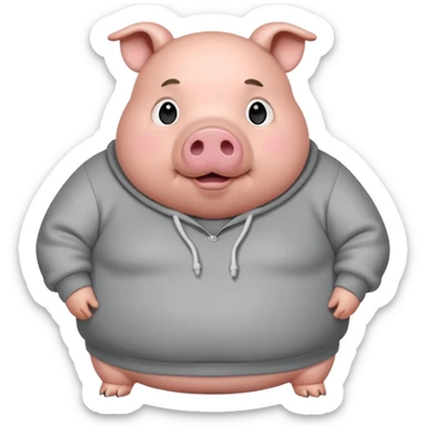 a fat pig with grey sweatshirt on\ sticker