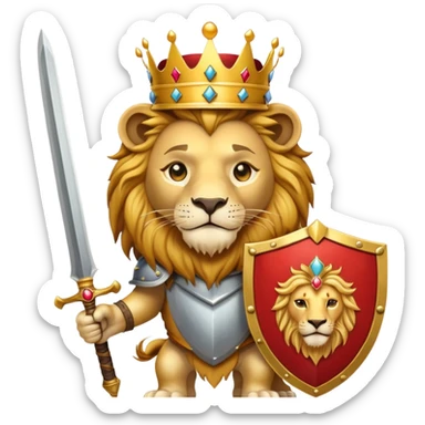Lion wearing a crown and sword and shield sticker