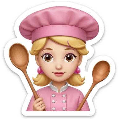 Pink chef hat princess peach with a hand and spoon sticker