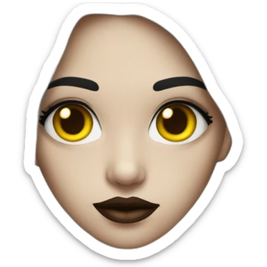  similar to human with red skin, black long hair, yellow eyes (black white of the eye), in black lather dress, black lips sticker