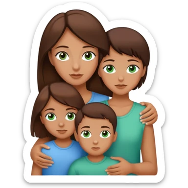 Mom brown eyes with son brown eyes and to little sisters one with green eyes and one with blue all brown hair sticker