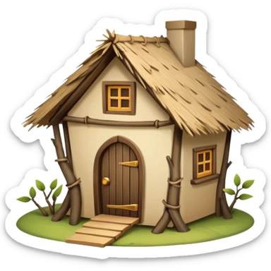 tiny whimsical house built from twigs sticker