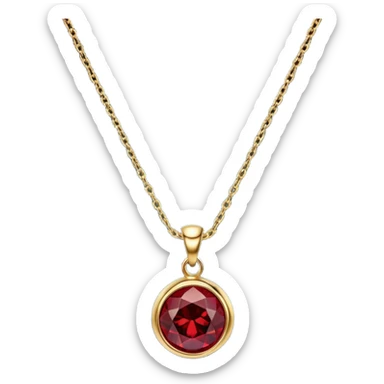 A polished round ball red garnet pendant suspended from a delicate gold chain, like a drop of enchanted starlight, glowing with the warmth of passion and the quiet power of transformation sticker