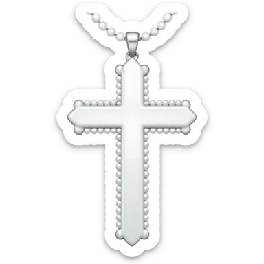 Elegant emoji icon of a white cross made of white beads, glossy surface, and white bead chain subtle shadows, pure white palette sticker