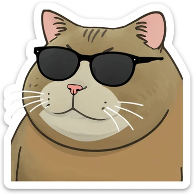 Fat cat with black glasses sticker