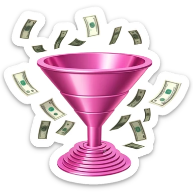 futuristic pink sales funnel with pink dollars inside sticker