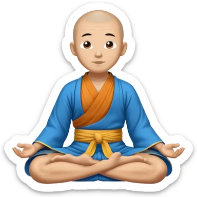 Tibetan monk floating in lotus pose in a blue kimono sticker