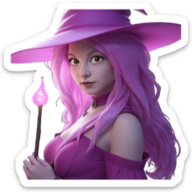 pink-haired girl in witch hat sticker