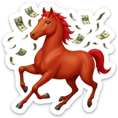 red horse agressive running money greeting below sticker