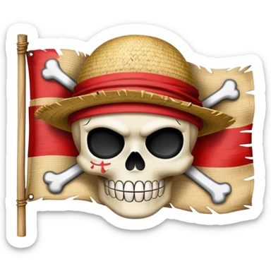 One Piece Straw Hat Pirates flag with skull wearing straw hat sticker