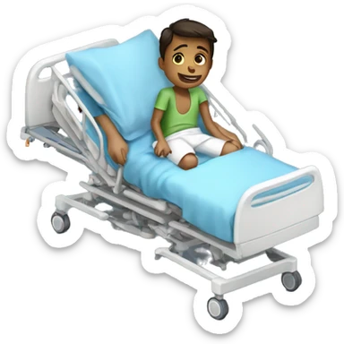 8 year old boy in hospital bed with arm in sling sticker