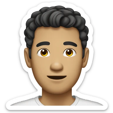 Beardless Asian man with soft black curly hair covering his eyebrows. sticker