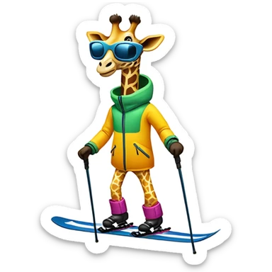 Giraffe skiing downhill sticker