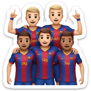 apple style emoji of a group of Barcelona football players as a squad celebrating together with energetic poses sticker