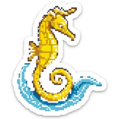 Yellow seahorse with curled tail in ocean sticker