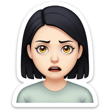 white woman black hair with face of fear, and disgust sticker