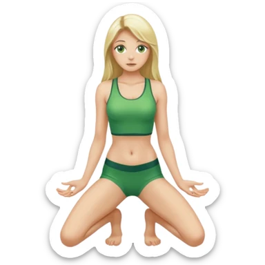 Naked woman tits out long blonde hair green eyes full body skinny legs no clothing kneeling sticker