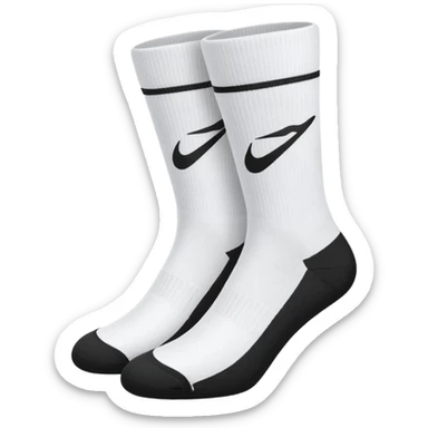 pair of white socks with black swoosh logo sticker