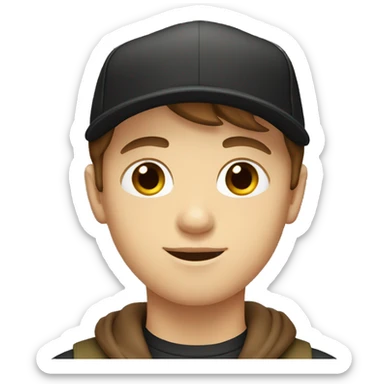 white boy, with a brown hair, brown eyes and with a black cap sticker
