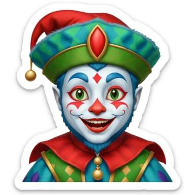crazy funny colorful cat jolly joker, medieval, vintage, court jester, mac os icon, blue color sticker
