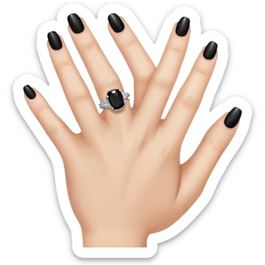mão feminina com unhas pintadas de preto mostrando a aliança sticker