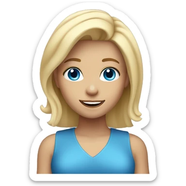 Blonde girl with medium hair, blue eyes, waving hi to the camera sticker