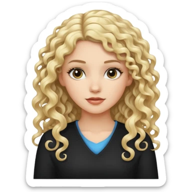 White girl with long black/blonde curly hair sticker