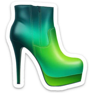 Realistic isolated top front view of a pair of dark teal,lime green,mint green and emerald green ombre high heel ankle boots. sticker