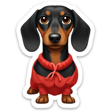 black and tan dachshund wearing a fabric lobster costume sticker