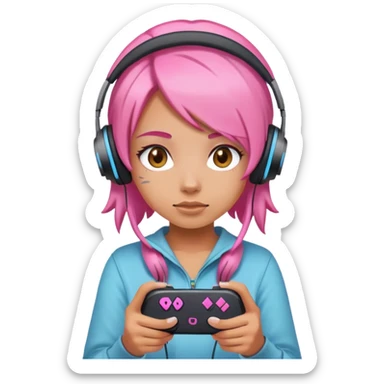 Tan girl with pink hair playing video games  sticker