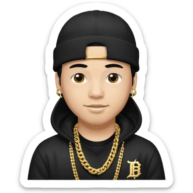 rapper da trắng full đen có mũ len hãng MLB
 sticker