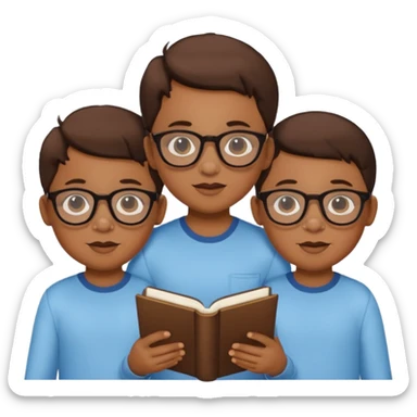 Triplets, one girl, two boys with glasses sticker