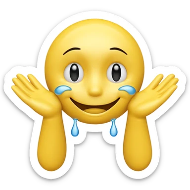 3D smiley face looking distraught with tears and open floating hands sticker