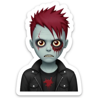 zombie boy with dark red spiky emo hair and black shirt sticker