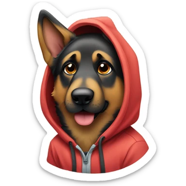 German Shepherd with floppy ears wearing a hoodie sticker