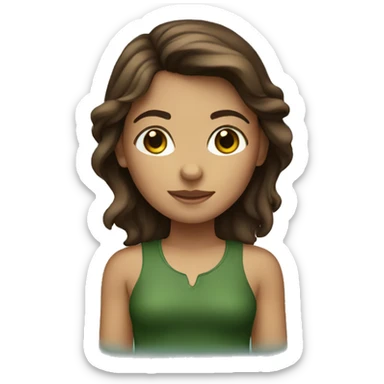 Brown haired girl on an island wearing dark green  sticker