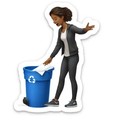 Women throwing paper in garbage can like throwing basketball  sticker